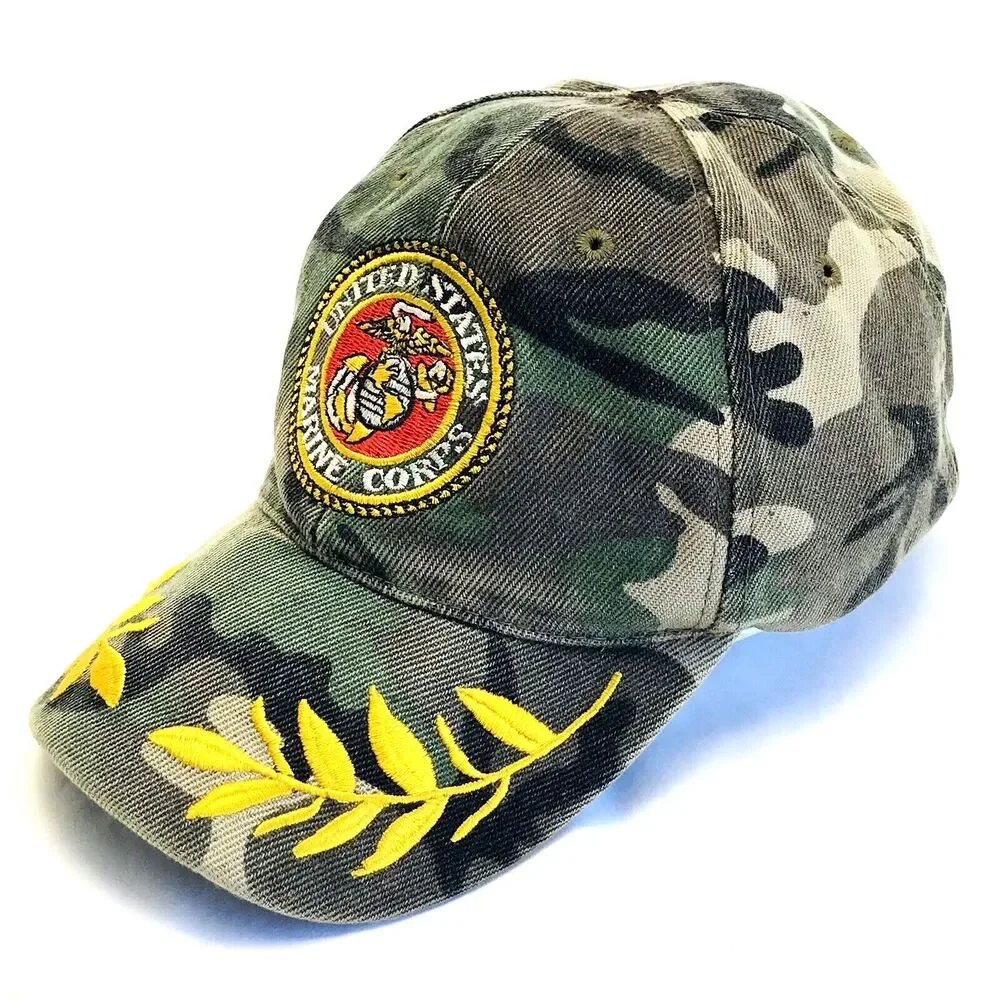 USMC Marine Corp Cap Vintage Camouflage RARE Officer Leaf StrapBack Vietnam Cotn